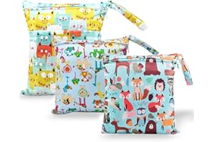 HOTLIKE Bolsa de Pañales, 3PCS Bebé Reutilizable Impermeabilizan Bolsa con Cremallera Impermeable para Mamá, Wetbag Portátil Organizador de Viaje, Playa, Gym (Amarillo)