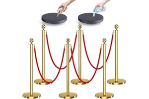 kaiyomi 6Pcs Stanchions with Red Velvet Ropes Set, 5 Feet Velvet Ropes and Posts Poles for Red Carpet Party Decoration and 360° Photo Booth (Golden)