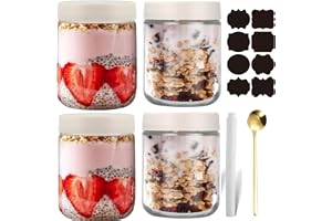 CNKHDZ 4 Pack burkar över natten havre,Vitt 500 ml övernattningsglasburkar Overnight Oats-Glas små glas havregrynsgröt förber