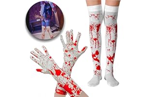 Lrxyfyw Halloween Blutige Handschuhe Socken Set,Sexy Krankenschwester Kostüm Accessoire Set,Frauen Sexy Krankenschwester Kostüm Zubehör,Blutige Halloween-Handschuhe,Blutflecken Strümpfe Kostüm