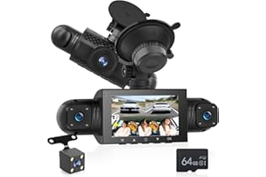 NHOPEEW 4 Canales Dash CAM Delantera y Trasera - 1080P Dashcam con 360°Cameras - Pantalla IPS de 3 Pulgadas con G-Sensor Grabación en Bucle 24H Parking Monitor Visión Nocturna + 64GB SD Card