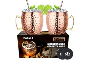LIVEHITOP 2 Pieza Moscow Mule Taza Cobre con Costers, Mula Moscú Copas Cóctel para Fiesta, Bar, Casa, Hotel