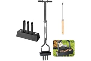 QUUYLIN Aerifizierer für Rasen, 3 Kerne mit Bodenschiene, Rasenlüfter Mit einem Reinigungswerkzeug, für Rasen oder Hof Höfe, verdichtete Böden und Rasenflächen im Garten – Garten-Handwerkzeuge,110CM
