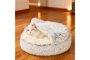 SHJOEE Cama de Felpa Calmante para Gatos y Perros Cómodo y Suave de Concha Mascotas Cojín Sofá de Gato Antideslizante Cesta Lavable de Perro Cama para Mascotas Medianos Pequeños (Gris, 65cmØ)