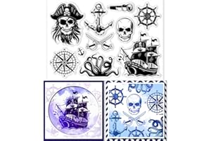 ‎GLOBLELAND GLOBLELAND Klare Stempel Mit Piratennavigation, Piratenschiffe, Kapitäne, Skelette, Silikon, Klare Stempelsiegel Für DIY, Scrapbooking, Karten, Fotoalbum, Tagebuch, Heimdekoration