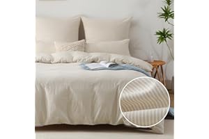 ‎SOULFUL SOULFUL Bettwäsche 135x200 Baumwolle Gestreift, 100% Gewaschene Baumwolle Bettwäsche-Sets Beige mit Reißverschluss öKotex Zertifiziert Enthält 1 Bettbezug 135x200 und 1 Kissenbezüge 80x80