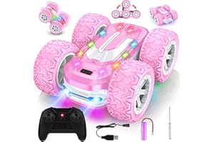 MIERYD Voiture Télécommandée Fille, Jouet Enfant 6 7 8 9 10 Ans 4x4 Voiture de Course Cascadeuse Tout Terrain 360° Rotation avec Lumière LED RC Drift Camion Monster Truck Cadeaux Filles Jeux Exterieur Jardin