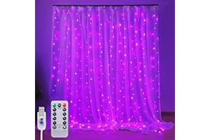 XRR Cortina de Luces, 3M*3M 300 LED Luces de Cadena de Cortina Luz de Cortina USB con Mando a Distancia 8 Modos de Luz, Resistente adecuada para Decoración Ventana,Navidad,Fiestas(Púrpura)