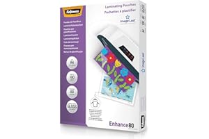 Fellowes Laminierfolien A4 ImageLast, 80 Mikron , 100 Stück, transparent mit Ausrichtungshilfe. Ideal für Fotos und Informati