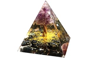 Besorgone Pyramide Orgonite arbre de vie, pour la guérison en cristal, Améthyste avec obsidienne Reiki, générateur d'énergie chargé, méditation, Protection