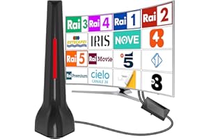 DTB TECH Antenna tv interna, Antenna TV da interno, Antenne tv intérieur puissante, Antenna TV portatile, con potente base magnetica,ricezione a lunga distanza Supporta 4K 1080p DVB-T/DVB-T2Canale locale