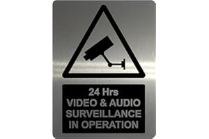 xtra-print 1001 CCTV 24 Hrs VIDEO & AUDIO SURVEILLANCE Safety Metal Aluminium Plaque Sign Wall House Office (15x10cm, Brushed Silver)