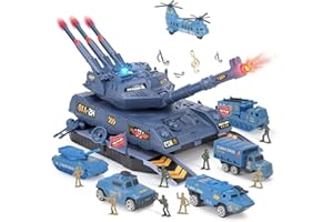 KADAYAYA Kadaya Army Tank Toys for Boys - Launches Missiles, 6 Vehicles & 8 Soldiers, Ages 3-8 (Blue)