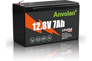 ‎ANVOLAN 12V 7Ah Lithium LiFePO4 Batterie, mit 7A BMS, 89.6Wh, Max.15000 Zyklen Lithium Akku, für Ersatz Blei-Säure Batterien,Boote,Solaranlage Off-Grid,Fischfinder, Licht, Spielzeug, Camping (7Ah 12.8Volt)
