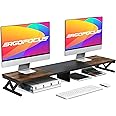 ErgoFocus Dual Monitor Stand Riser, Large Wood Monitor Riser for 2 Monitors, Monitor Lift with Storage for Desk, Sturdy Wood&Steel Multi Screen Stand, Desktop Organizer Monitor Stand for Computer
