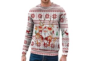 Oanviso Uomo Natale Maglioni Top Moda Felpe Girocollo Manica Lunga Babbo Natale Stampa Divertente Pullover Sciolto Comfort Casual Maglione Inverno Pullover Streetwear