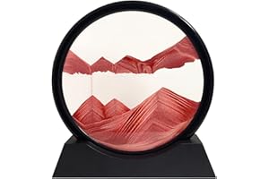 YUOMIKER Pittura di Sabbia Che scorre - Pittura di Vetro Rotonda a Clessidra 3D, Cornice di Flow Sabbia Immagine in Movimento, Paesaggio Dinamica Art Decorazione Regalo per Casa Ufficio（Rosso, 12 Pollici）