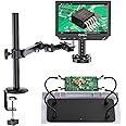 Opqpq 4K Auto-Focus Digital Microscope, 10" HDMI Soldering Microscope with Helping Hands Station & Flexible Arm for Electronics Repair, ODM802 Flex Coin Magnifier with Ring Light, USB Magnifying Glass