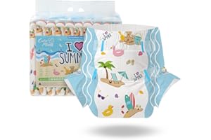 CutiePlusU Couches pour adultes - 10 pièces, Culotte d'incontinence jetable à rabats pour femmes et hommes, absorption maximale pour la nuit - I LOVE SUMMER (M 71-96cm)