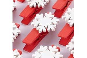 Agoer 60 Pcs Wooden Snowflake Clothespins Craft Clips with Jute Twine, Christmas Wooden Pegs, Mini Photo Paper Card Pegs for Xmas DIY Decoration