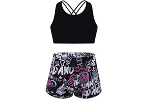 Mufeng Maillot de Bain Fille 2Pcs Tankini de Bain Ensemble de Sport Piscine Fille Top de Bain sans Manches Short de Natation Sport Course Imprimé Fille 4-16 Ans