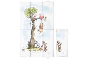 LITTLE POPPETS & CO Deluxe Unisex Folding Travel Nappy Baby Changing Mat with Popper Close - 40cms x 60cms (Open) - Winnie the Pooh & Piglet