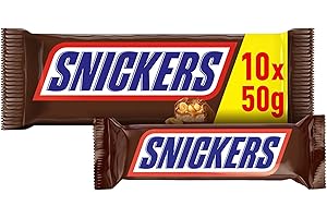 SNICKERS - Barre chocolat au lait, cacahuètes et caramel - 10 barres individuelles de 50g - 500g