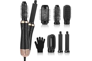 HIXAVA Hairstyler 6 in 1 Air Styler Set Mit 1000W Haartrockner, Rundbürstenföhn, Airflow Lockenstab Automatisch, Warmluftbürste Glättbürste, Föhnbürste, Für Haar Volumen, Glätten, Trocknen, Locken