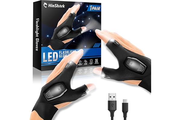 Hinshark Idee Cadeau Fete des Peres, Rechargeable Pêche Gants LED, Idee Cadeau Papa Anniversaire Homme Original Fête des Pères, Gadget Insolite Utile