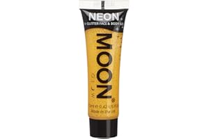 Moon Glow Gel viso e corpo con glitter UV neon – Pittura per il viso glitterata, Giallo dorato, 12 ml (confezione da 1)