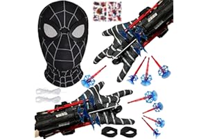 YKHSUAOU Set di 2 Guanti Spiderm Bambino, Giocattolo Spara Ragnatele Spiderm, Launcher Glove con Maschera Spiderm Bambino e Spiderm Tatuaggi per Cosplay Costume Spiderm Bambino Carnevale