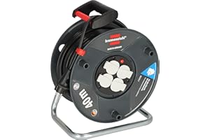 Brennenstuhl Garant V2 1208300500 - Tambor de Cable (40 m, Fabricado en Alemania, Uso en Interiores, 4 enchufes de Contacto con Tapas de Cierre automático, Mango ergonómico), Color Negro