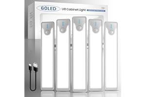 Homelist Under Cabinet Kitchen Lights, 5 Pack Battery Motion Sensor Night Light, Indoor Wireless Under Counter Lights USB Rechargeable Cabinet Lighting for Cupboard, Stair, Closet, Wall, 4500K (20cm)