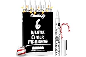 Chalkola White Chalk Pens - White Dry Erase Liquid Chalk Pens for Chalkboard, Blackboard, Window, Bistro, Car Glass, Board, Signs - 3mm Reversible Bullet & Chisel Point