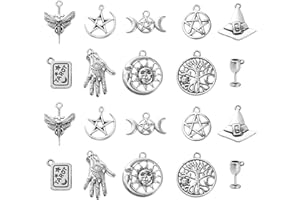 Stiesy 100pcs 10 Styles Antique Style Witchcraft Theme Tibetan Silver Religion Witch Hat Dangle Charms for DIY Crafts Jewelry Making