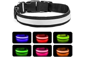 Nepfaivy Collare Luminoso per Cani Ricaricabile - Collare per Cani a Led con Lunghezza Regolabile, 7 Colori Cambiabili per la Sicurezza Notturna