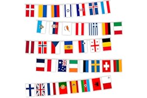 LYQAQ 12m Eurovision 2025 Flag Bunting - 37 National Double-Sided European Song Contest Flags - Colorful Fabric Banner for Party,Bar,Club & Outdoor Decor,World Flags Bunting for Around the World Decorations