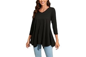 Enmain Camiseta Mujer Manga Larga Top Túnica Talla Grande Manga 3/4 Blusa on Cuello en V Tops de Colores Sólidos/Estampadas T Shirt para Mujeres S-3XL