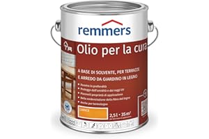 Remmers Olio curativo larice, 2,5 litri, olio a decorativo base di solvente legno all'interno e all'esterno, idrorepellente, tonalità di colore brillanti, adatto per mobili da giardino e terrazze in legno