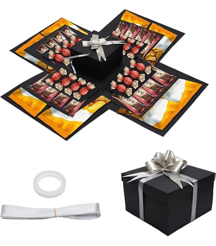 Explosiebox / Verrassingsdoos – Zwart, Creatief DIY Fotoalbum Met Zeshoekig Ontwerp, Inklapbaar, Perfect Voor Kerst, Verjaardag, Jubileum Of Valentijnsdag