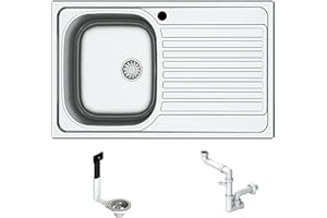 FHULLER OHN791IRPC Lavello da incasso 79X50 Vasca Sinistra + Gocciolatoio Destro | Acciaio Inox Prelucido | Incasso 6 mm | Foro Scarico 3,5” | Lavello Cucina Resistente, Igienico e Facile da Pulire