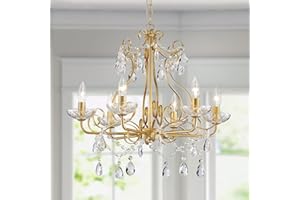 ‎WUZUPS WUZUPS Kristall Kerze Kronleuchter Pendel Flushmount Deckenleuchte moderne Beleuchtung für Schlafzimmer Flur Bar Küche Bad, H 55 x B 57, Gold, E14 Base