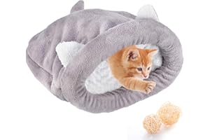 Petyoung Saco de Dormir para Gatos Forro Polar Suave de Invierno Cálidas Y Acogedoras Camas para Gatos Acurrucarse en Una Estera de Manta para Cachorros de Gato Perros Pequeños - 55X65cm