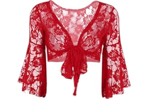 ranrann Boléro Danse du Ventre Femme Manche Longue Dentelle Gilet Transparent Top Sexy Cardigan Haut Danse Orientale Blouse Costume Danse Tenue Spectacle Dancewear