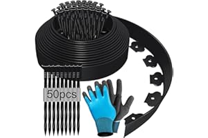 HENGRONGSHEN Bordure de Jardin Flexible 10m, Bordure Jardin Exterieur Hauteur 5cm, Bordure Jardin Plastique, Bordurette de Jardin, Garden Edging, Bordure de Tonte, avec Gants et 50 Ongles - Noir
