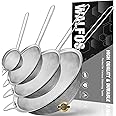 Walfos Fine Mesh Strainers Set, Premium Stainless Steel Colanders and Sifters, with Reinforced Frame and Sturdy Handle, Perfect for Sift, Strain, Drain and Rinse Vegetables, Pastas and Tea - 4 Sizes