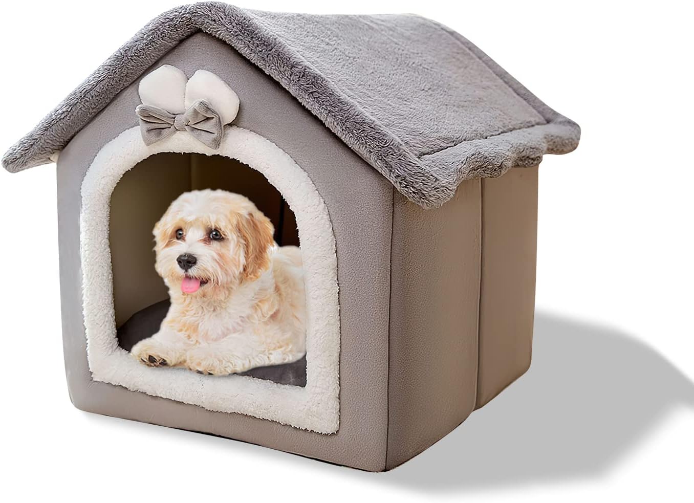 Galatée Cama De Cueva De Gato, Cama Lavable para Perros, Iglú De Felpa Cálida y Acogedora para Gatos, Casa para Mascotas Plegable, Cama para Mascotas con Fondo Antideslizante(S, Conejo Gris)