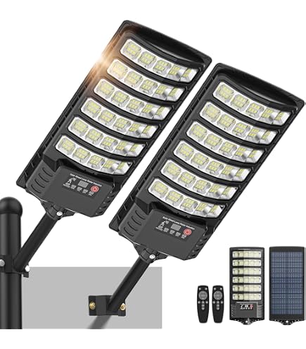 Lampione Solare Esterno 200W – 4 Pezzi Con Palo E Telecomando, Sensore Movimento, Luce Bianca Fredda 6500K, Impermeabile IP65