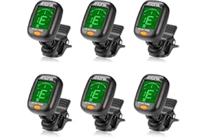 MEELAND Guitar Tuner 6 Set, Mini Clip-on Tuner for Guitar/Bass/Ukulele and Violin/Anti-Interference Color LCD Display/Battery Included/Auto Power Off (6 PACK)
