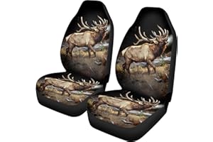 ZIATUBLES Buck Deer Elk Print Car Seat Cover Set of 2 Front Car Seat Cover for Men Women Car Interior Accessories Seat Protector